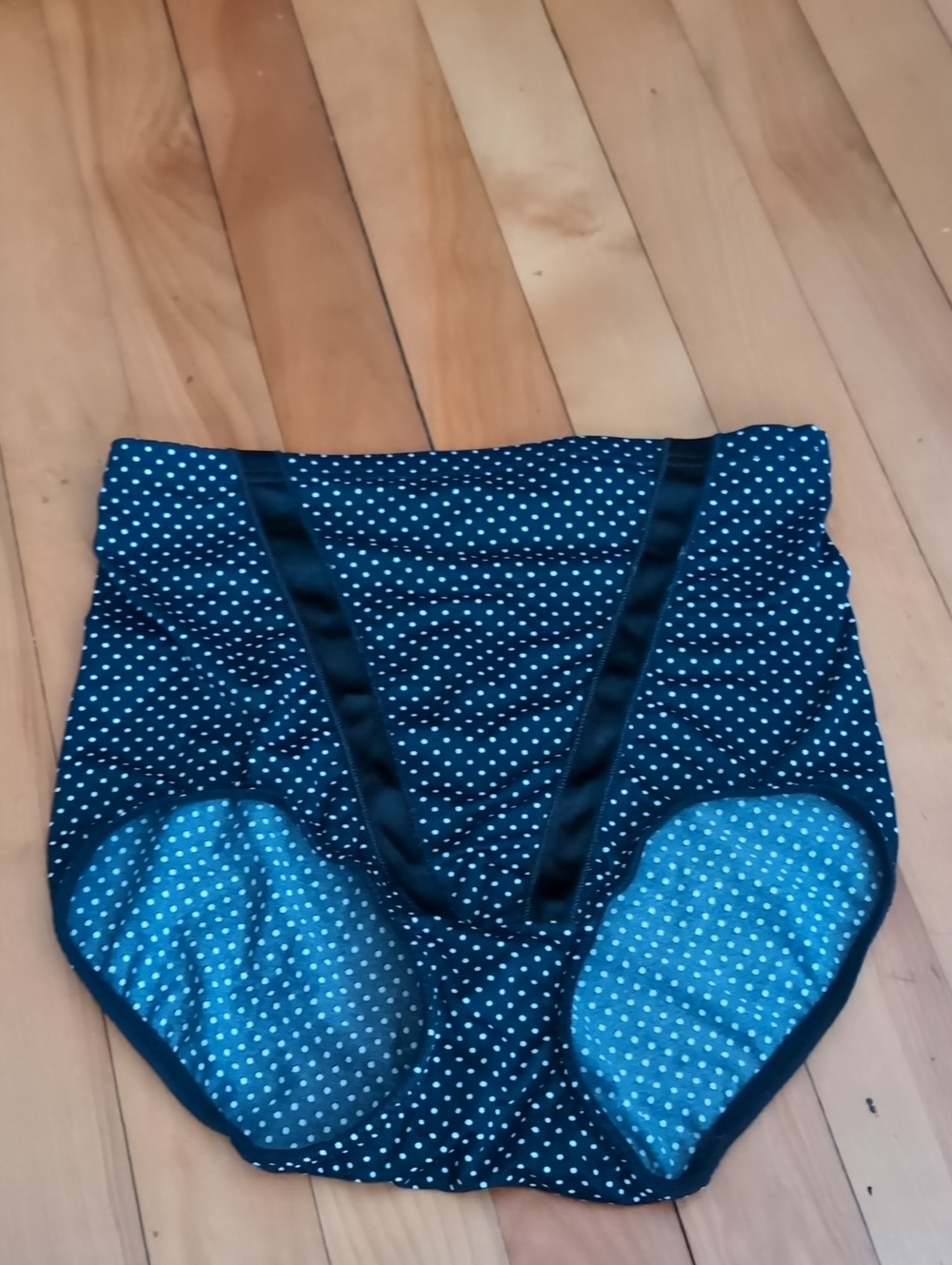 Retro Style Navy Polka Dot High-Waist Swim Bottoms Satin Ribbon Trim